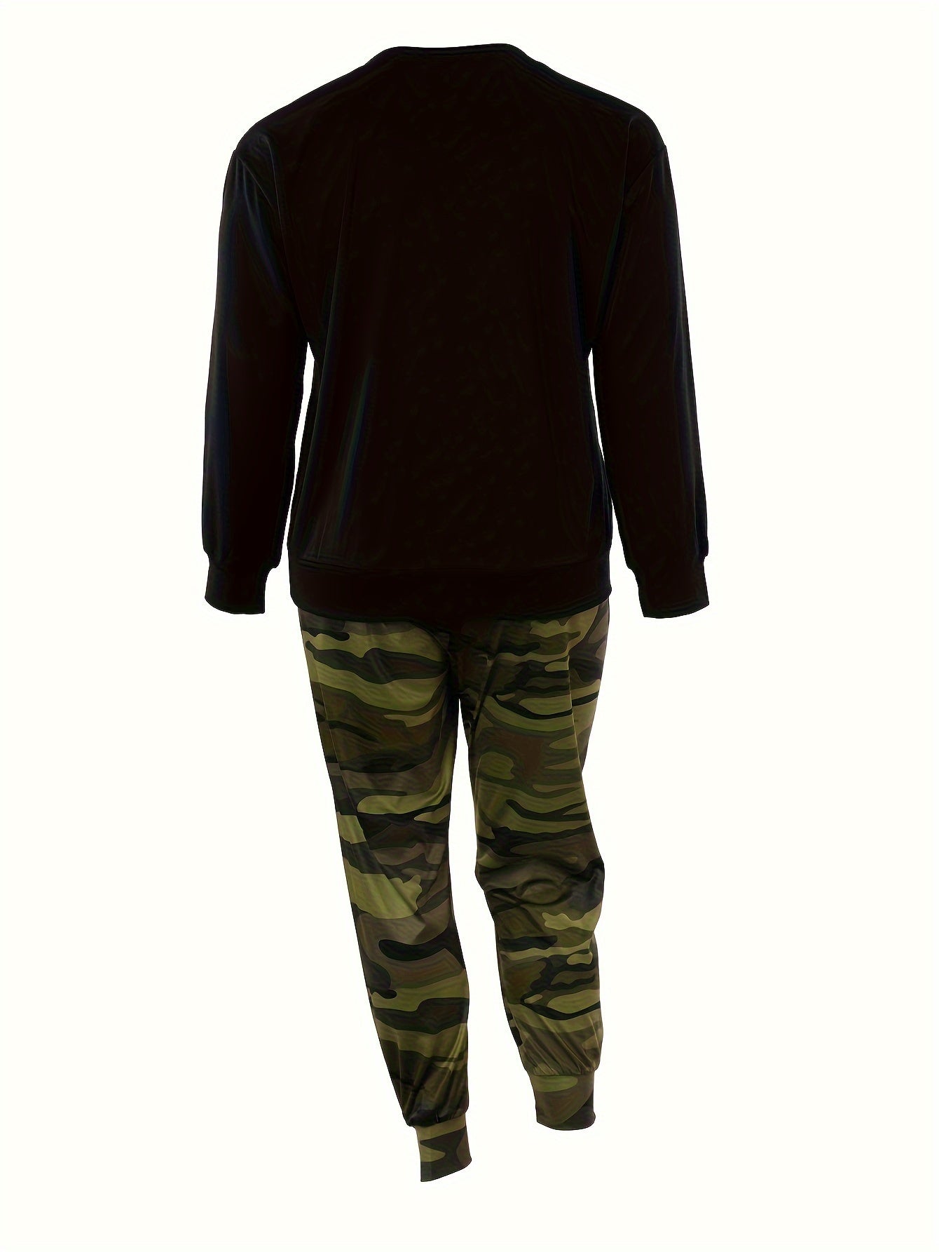 Plus Size Casual Outfits Set, Women's Plus Camo Letter Print, Long Sleeve Round Neck Top & Printed Jogger Pants, Outfits Two Piece Set
