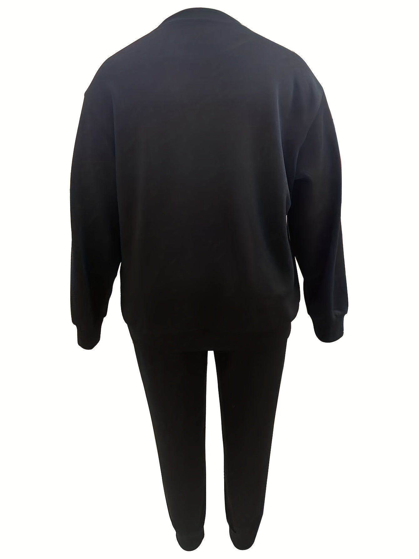 Plus Size Casual Outfits Two Piece Set, Women's Plus Bee & Letter Print, Long Sleeve Round Neck Top & Joggers, Outfits 2 Piece Set