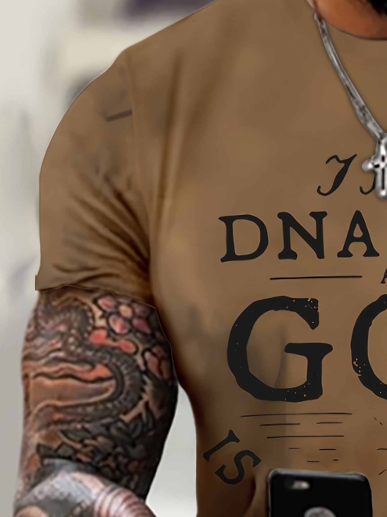 DNA TEST GOD Letter Print Men's Casual Short Sleeve Crew Neck T-shirt