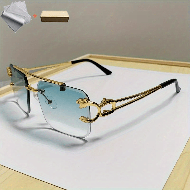 Unisex Leopard Decor Hollow Out Fashion Rimless Sunglasses, Personality UV Protection Hip Hops Glasses With Spring Hinge