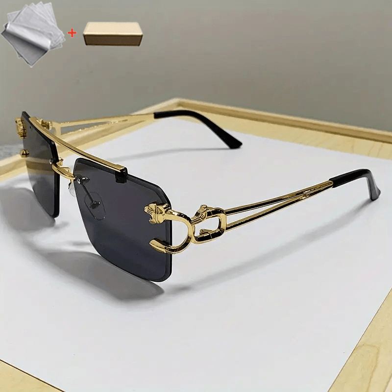 Unisex Leopard Decor Hollow Out Fashion Rimless Sunglasses, Personality UV Protection Hip Hops Glasses With Spring Hinge