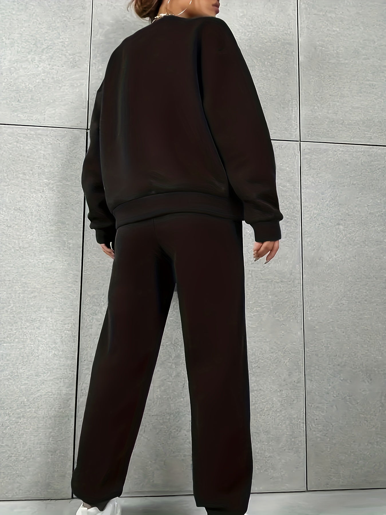 Plus Size Casual Outfits Set, Women's Plus Ombre Slogan Print, Long Sleeve Round Neck Sweatshirt & Jogger Sweatpants, Outfits Two Piece Set