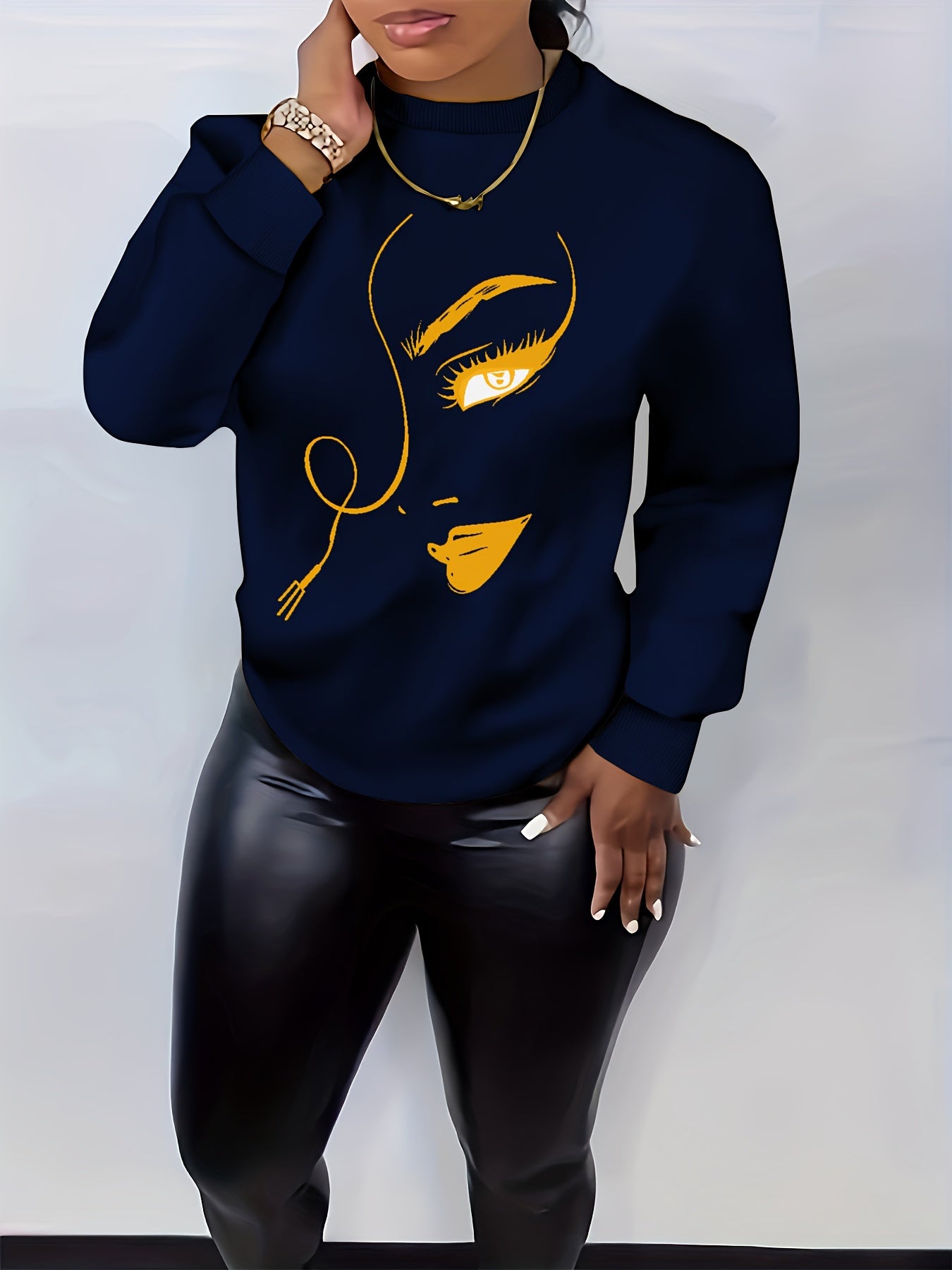 Graphic Print Pullover Sweatshirt, Casual Long Sleeve Crew Neck Sweatshirt For Spring & Fall, Women's Clothing