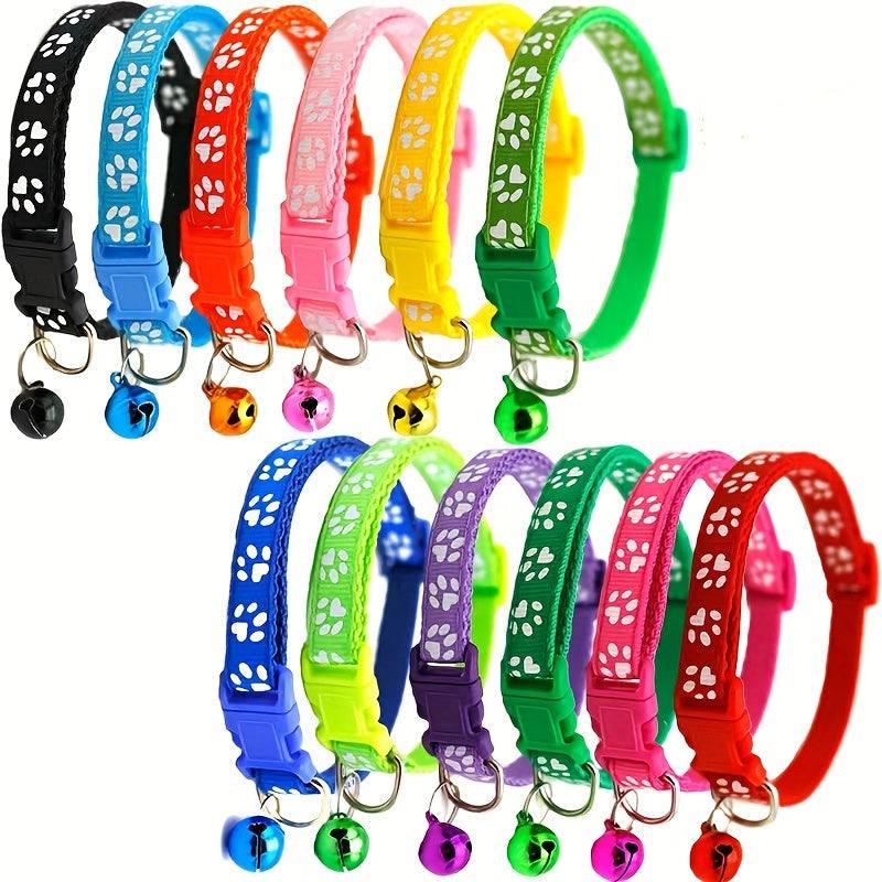 Adjustable Pet Collar With Bell - Stylish Paw Print Design For Dogs And Cats - Durable Buckle And Neck Strap - Ideal For Pet Safety And Comfort