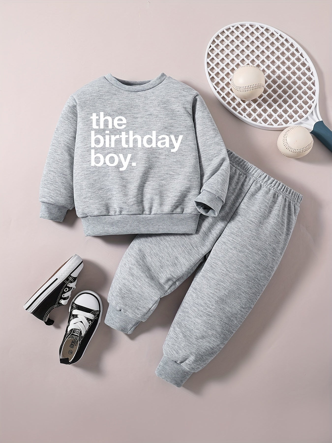 Baby Boy Casual Outfit, The Birthday Boys Graphic Sweatshirt Pants Set, Kids Clothes