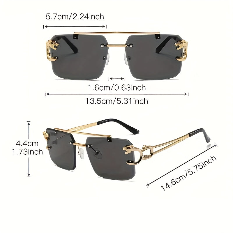 Unisex Leopard Decor Hollow Out Fashion Rimless Sunglasses, Personality UV Protection Hip Hops Glasses With Spring Hinge