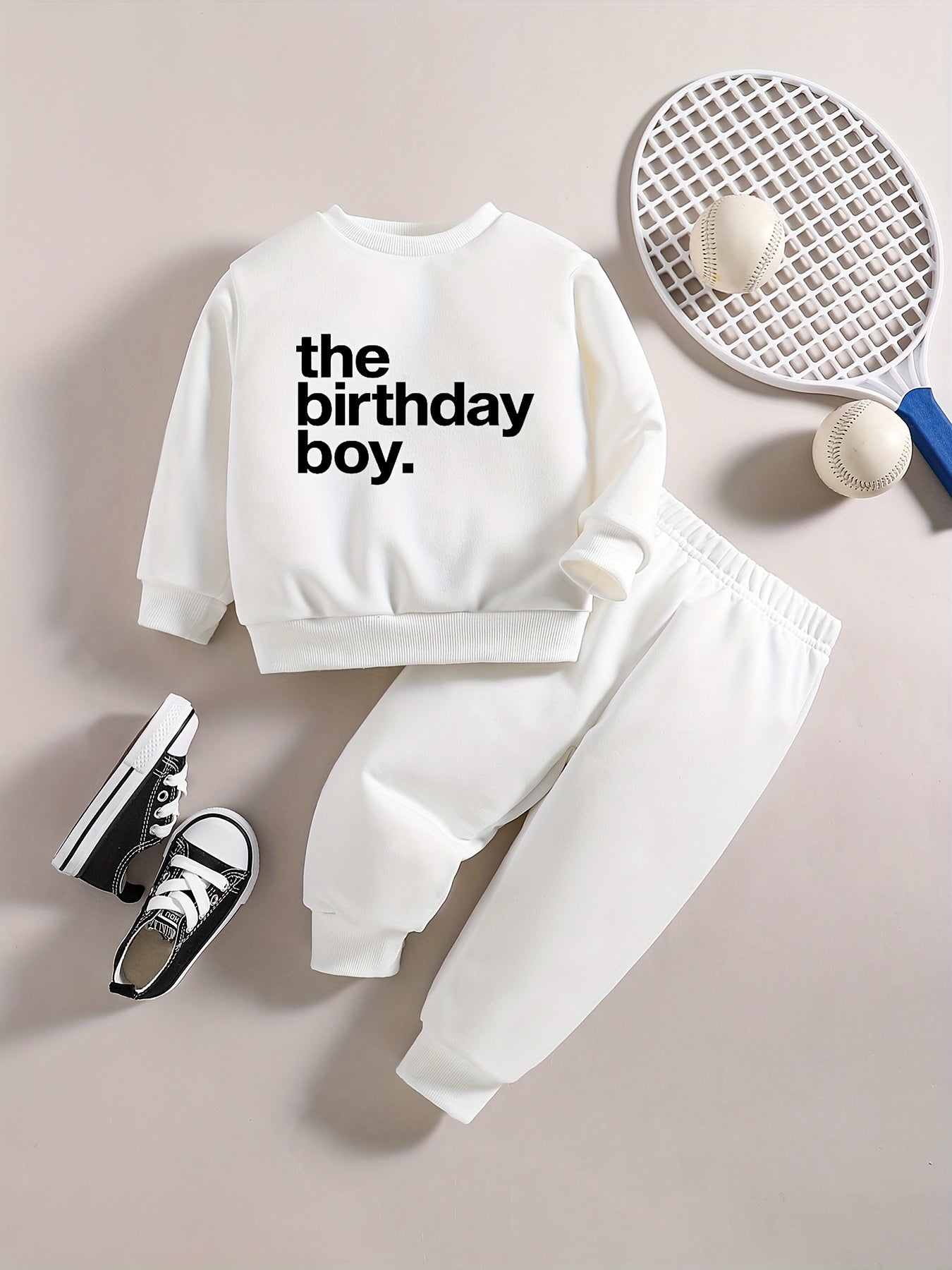Baby Boy Casual Outfit, The Birthday Boys Graphic Sweatshirt Pants Set, Kids Clothes