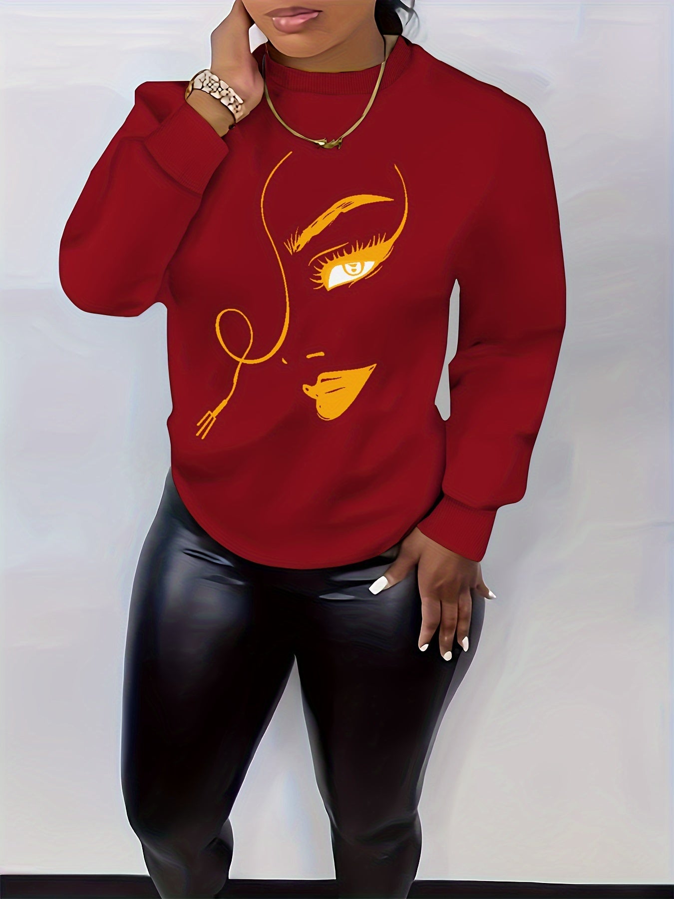 Graphic Print Pullover Sweatshirt, Casual Long Sleeve Crew Neck Sweatshirt For Spring & Fall, Women's Clothing