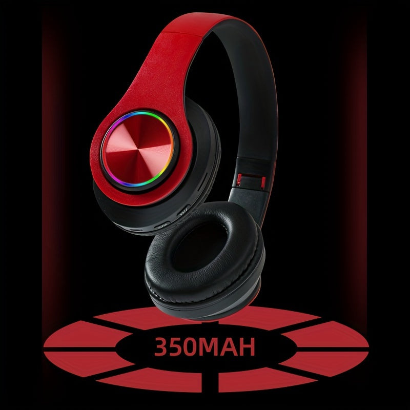 Light Emitting Wireless Headphones, Colorful LED Lights, Comfort Over Ear Foldable Headset with Built-in Microphone, FM, SD Card Slot, Wired for School/Tablet Computer/PC/TV/Cellphones/Travel