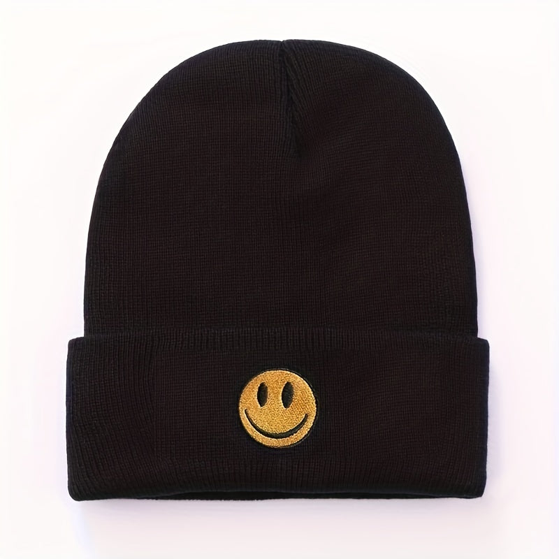 1pc Cute Smile Face Three-dimensional Embroidered Knitted Hat For Couple Men And Teens , Ideal choice for Gifts