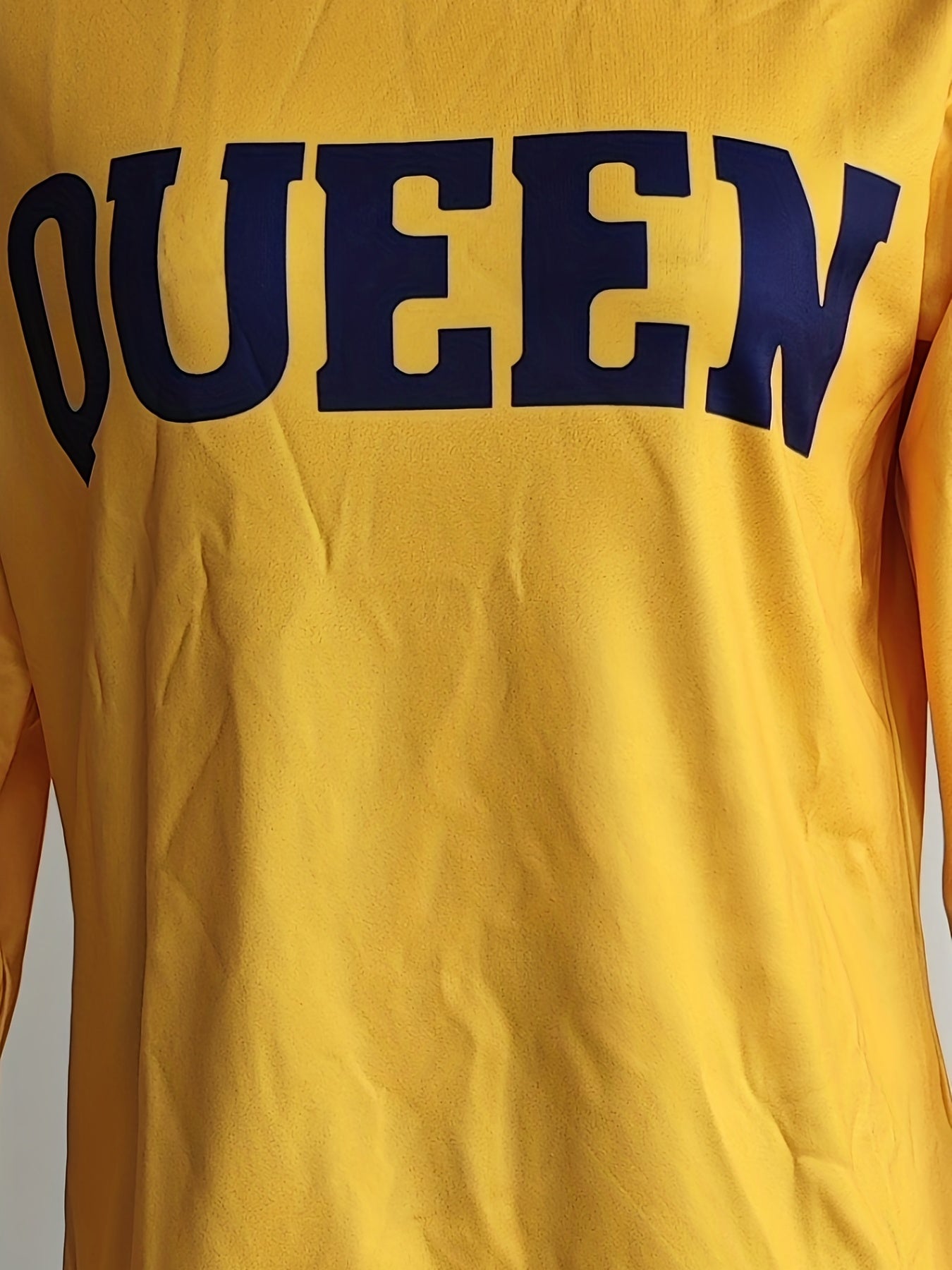 Casual Workout Two-piece Set, Queen Letter Print Long Sleeve Tops & Allover Print Pants Outfits, Women's Clothing