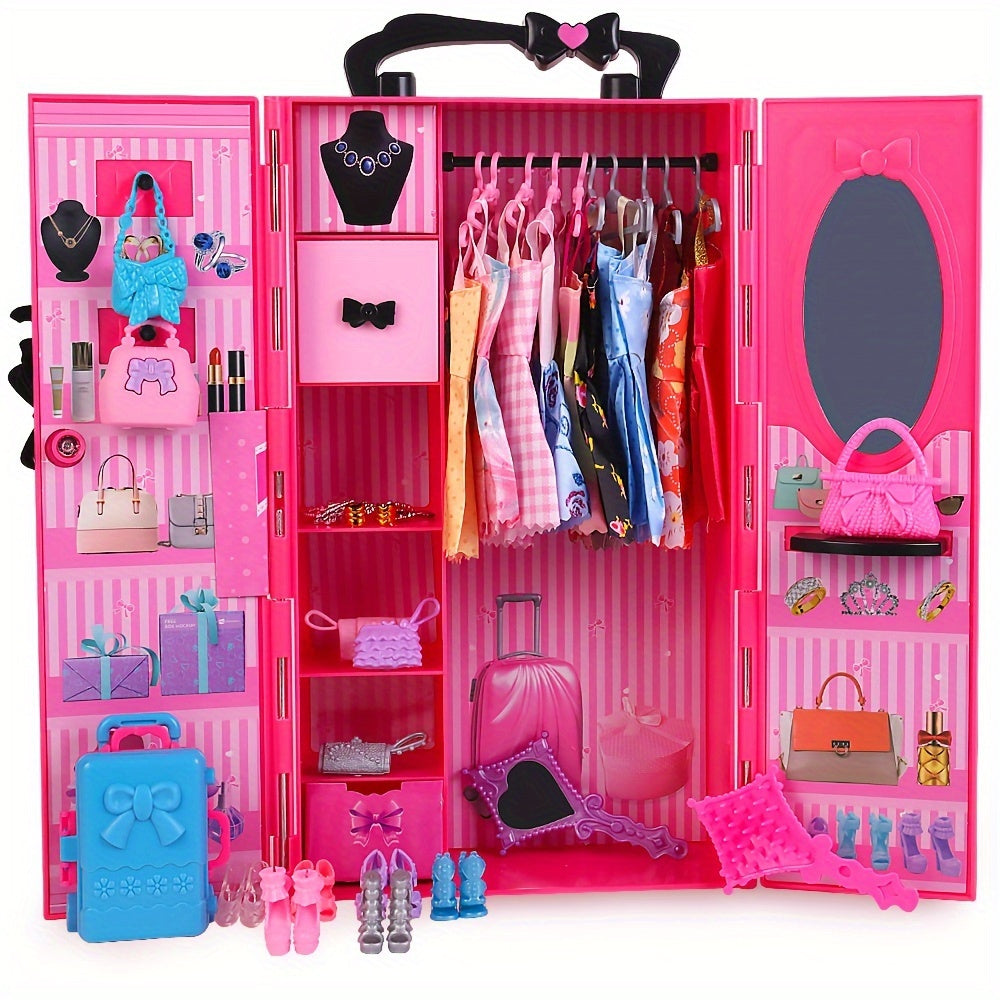 1pc Fashion Dollhouse Doll Furniture, Doll Wardrobe, Plastic Portable Closet