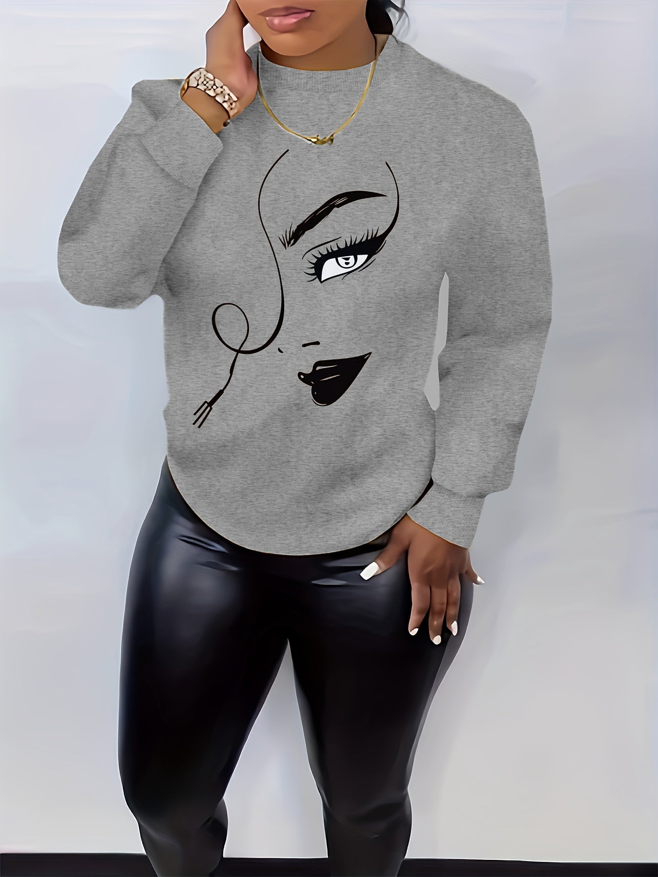 Graphic Print Pullover Sweatshirt, Casual Long Sleeve Crew Neck Sweatshirt For Spring & Fall, Women's Clothing