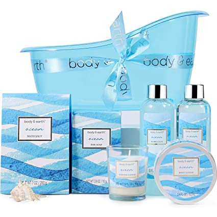 7 Pcs Ocean Scent Body & Earth Spa Gift Baskets for Women