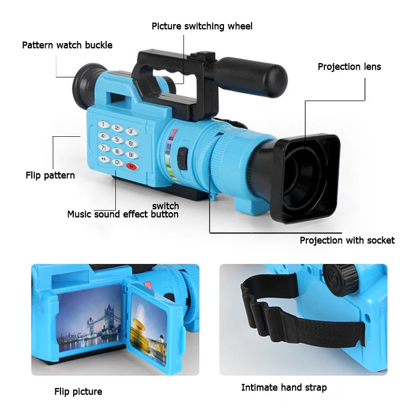 Kids Projection Camera Projection Simulation Light Music Video Recorder With Projection Flashlight Birthday Gifts For Children