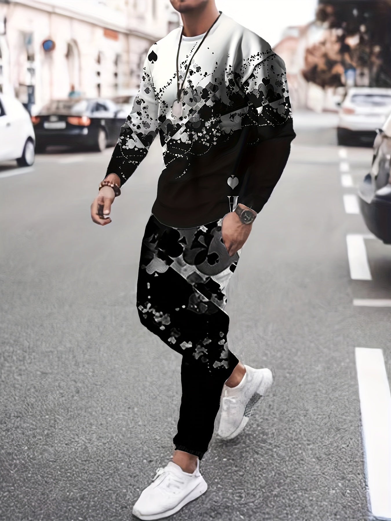 THE KING Tiger Print, Men's 2pcs, Casual Loose Comfy Sweatshirt And Drawstring Waist Sweatpants Set