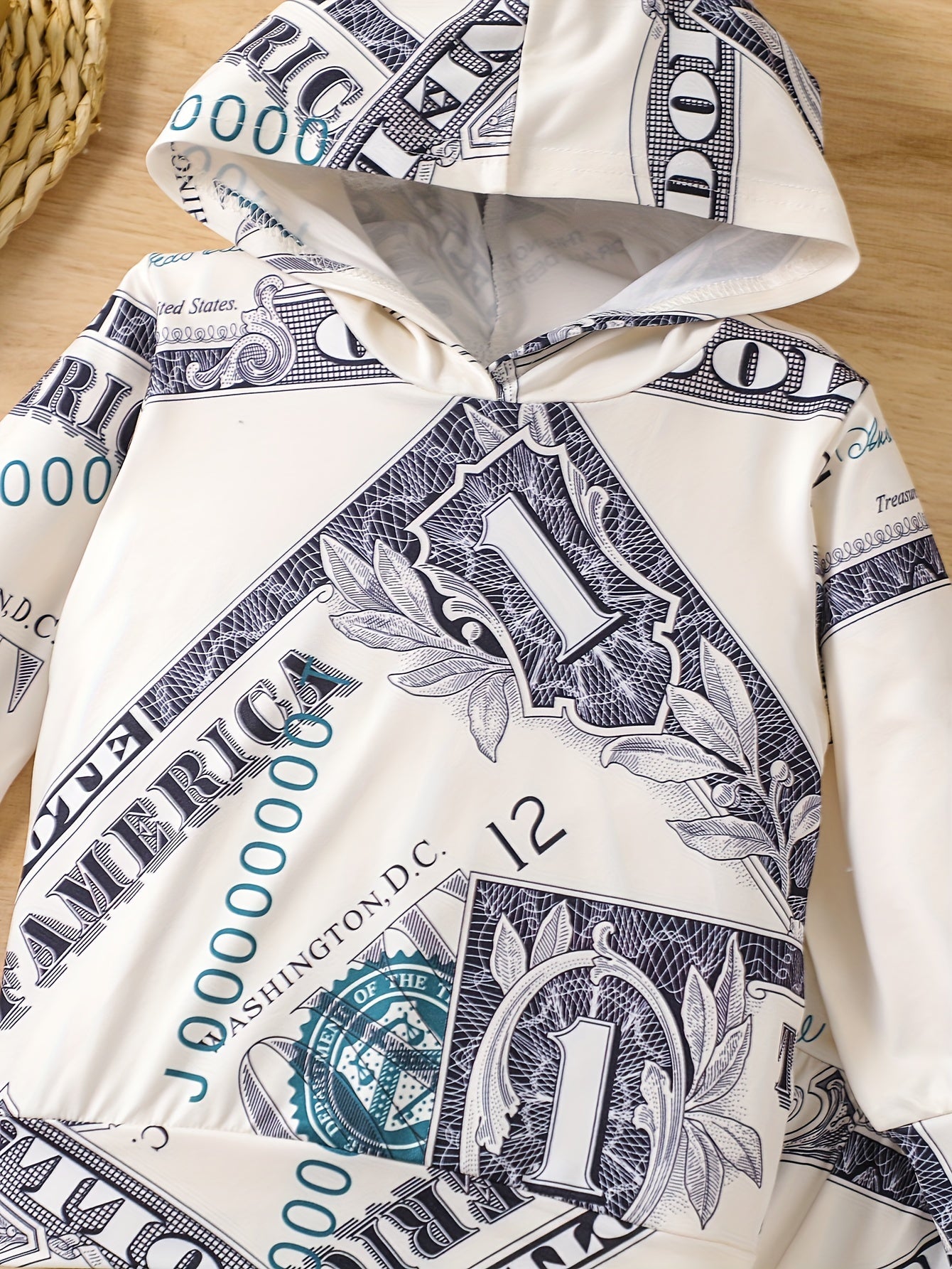 2pcs Toddler's Cash Allover Print Long Sleeve Set, Hoodie & Casual Pants, Baby Boy's Clothes