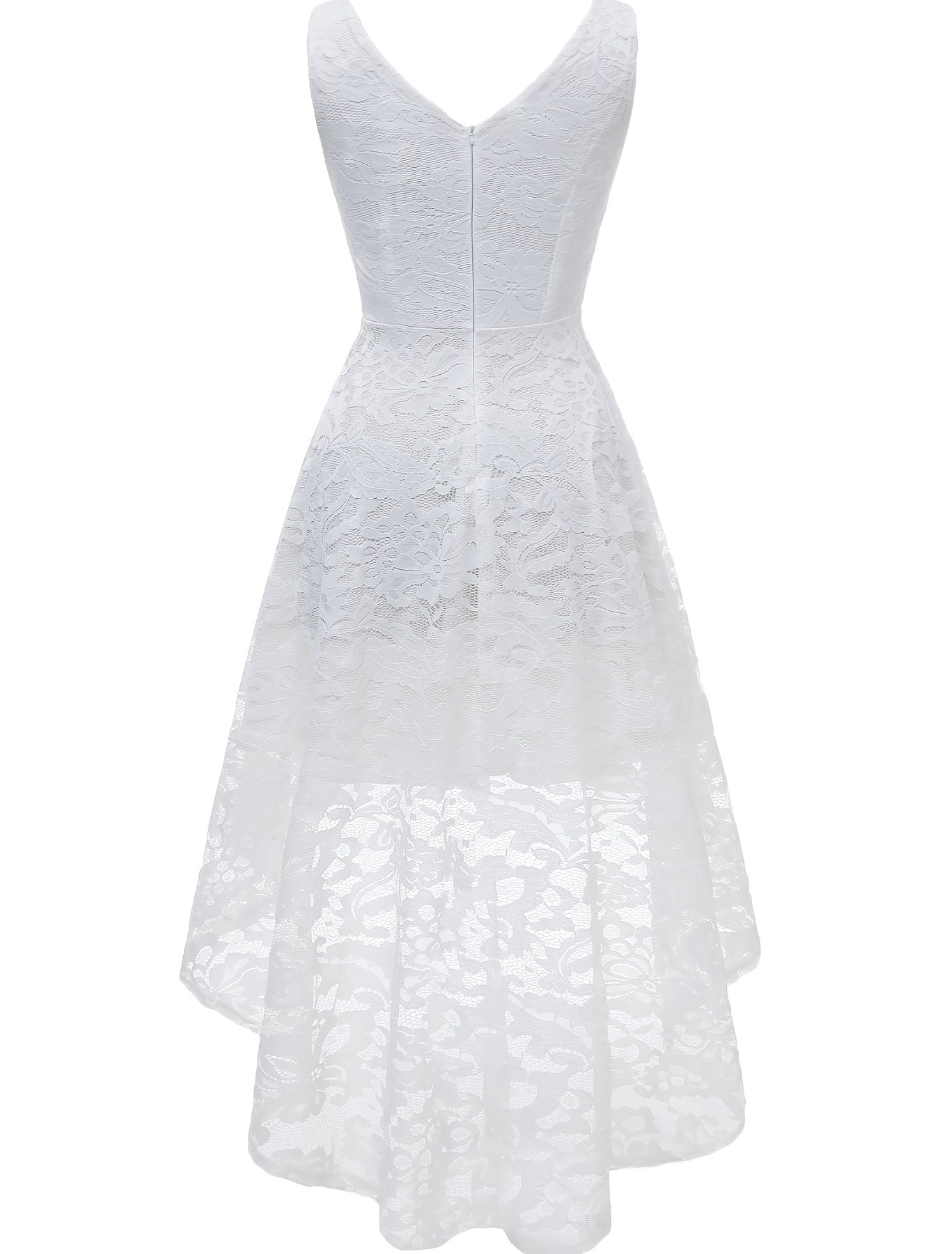 Solid Lace Asymmetrical Hem Dress, Elegant Sleeveless Aline Tank Dress For Wedding Party, Women's Clothing