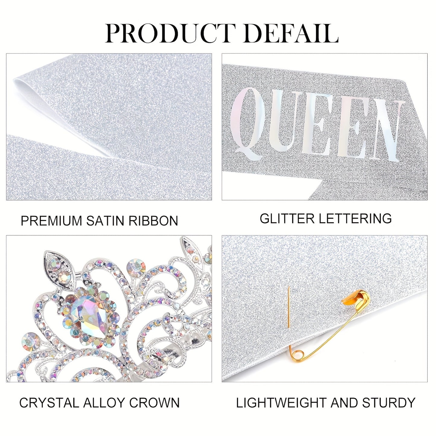 Birthday Party Dress Up Set, Including Birthday Crown And Sash For Girls, Birthday Decorations Set, Rhinestone Headband Hair Accessories Glitter Sash