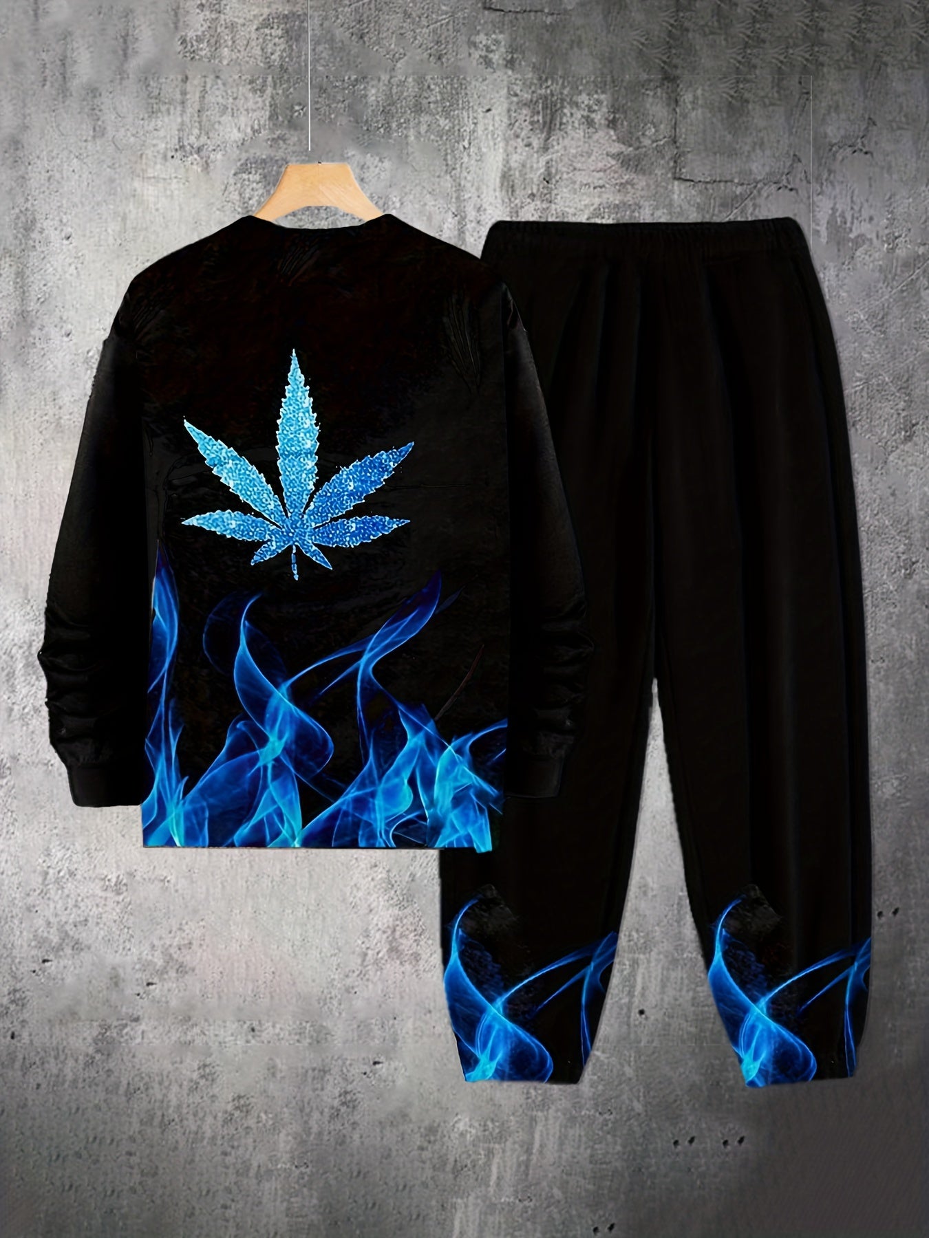THE KING Tiger Print, Men's 2pcs, Casual Loose Comfy Sweatshirt And Drawstring Waist Sweatpants Set