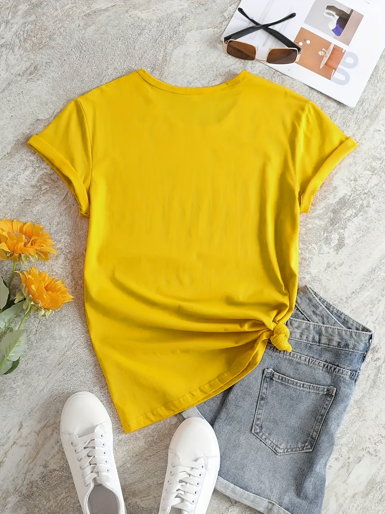 With God Print Summer Short Sleeve Crew Neck Casual Top