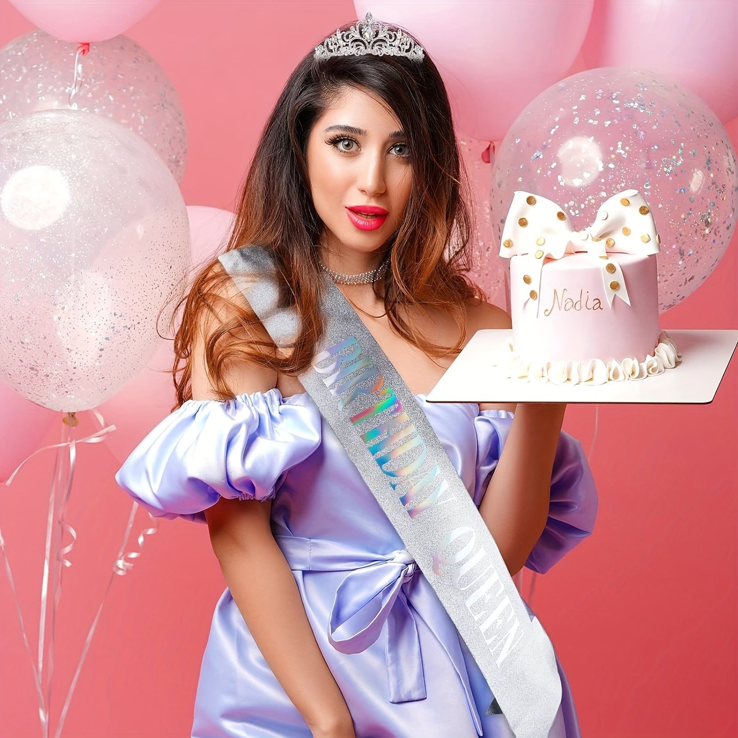 Birthday Party Dress Up Set, Including Birthday Crown And Sash For Girls, Birthday Decorations Set, Rhinestone Headband Hair Accessories Glitter Sash