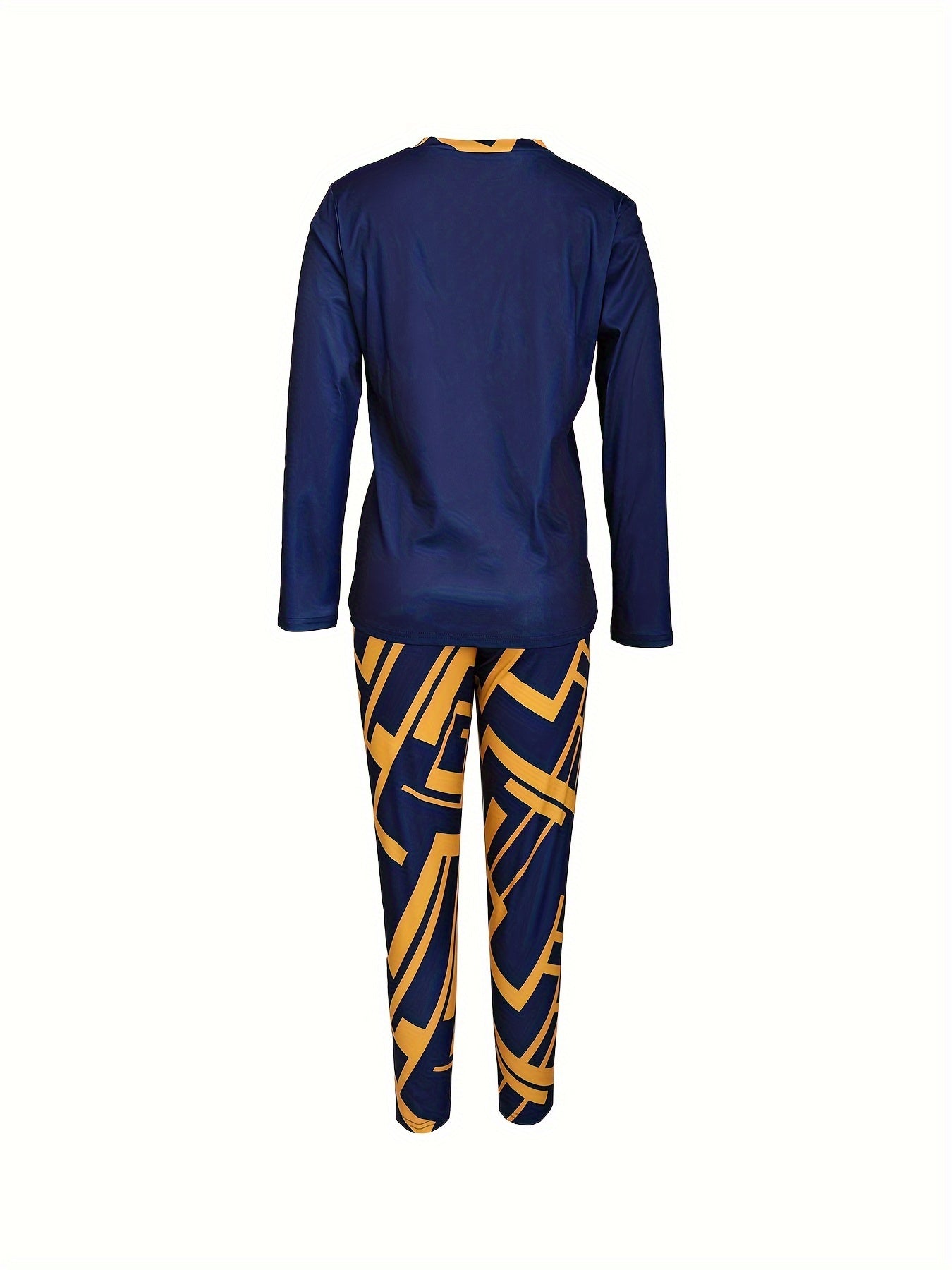 Casual Workout Two-piece Set, Queen Letter Print Long Sleeve Tops & Allover Print Pants Outfits, Women's Clothing