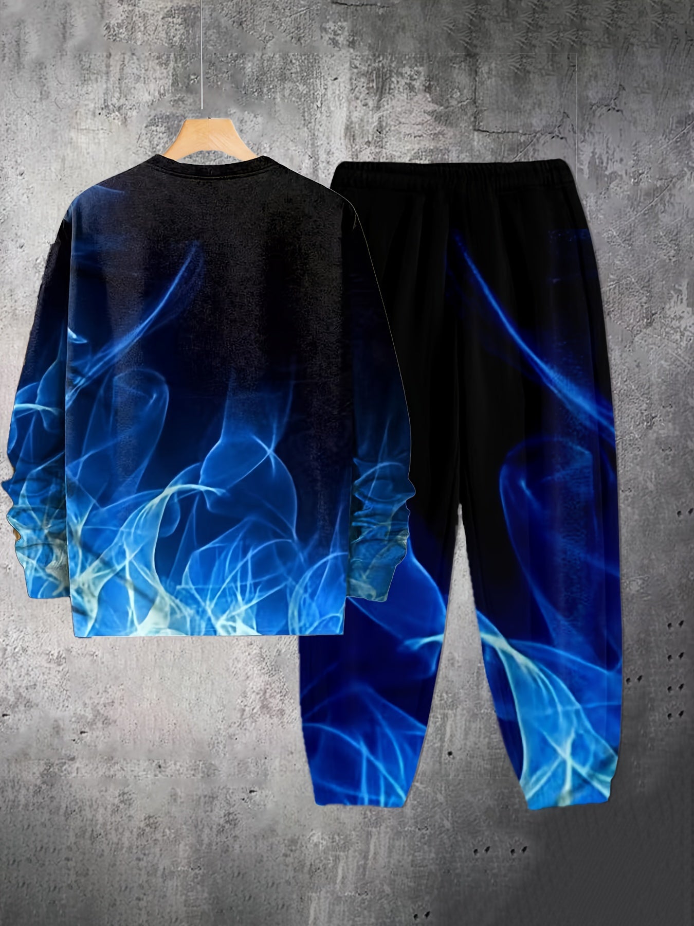 THE KING Tiger Print, Men's 2pcs, Casual Loose Comfy Sweatshirt And Drawstring Waist Sweatpants Set