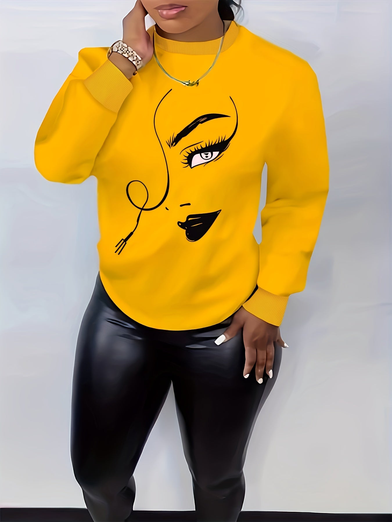 Graphic Print Pullover Sweatshirt, Casual Long Sleeve Crew Neck Sweatshirt For Spring & Fall, Women's Clothing