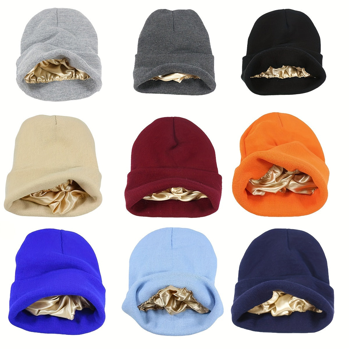 1pc Saitn Lined Knit Beanie Hat, Acrylic Slouchy Warm Cuffed Beanie Hat For Winter Ski