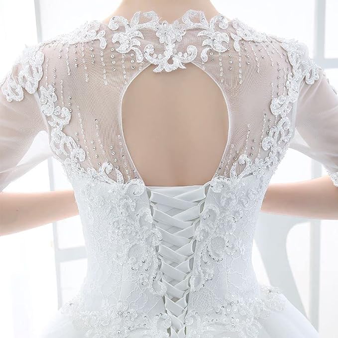 Gorgeous Women's Lace Wedding Dresses for Bride with Half Sleeves Bridal Gown