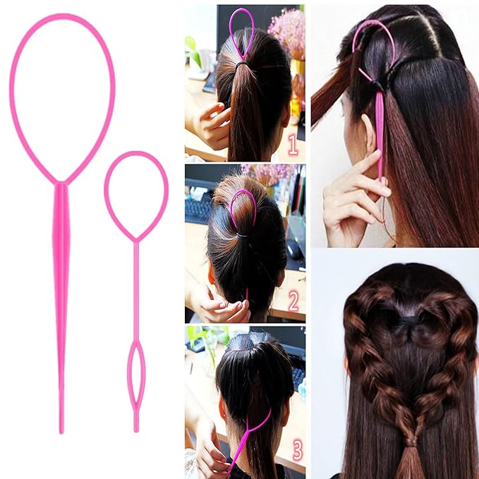 ZVOREL 8Pcs Hair Brushes Set with 4Pcs Topsy Hair Tail Tools 1Pcs Bristle Teasing Hair Brush 1Pcs Edge Control Brush 2Pcs Metal Pin Rat Tail Combs for Woman Girl Hair Styling,Edge&Back Brushing,Pink