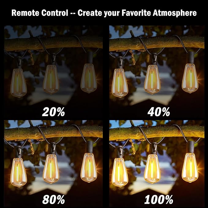 Stright 35FT Solar String Lights Outdoor Weatherproof with Remote, Solar Powered LED Edison Bulb Outdoor String Lights for Outside Patio Backyard Fence Halloween Christmas Decorations