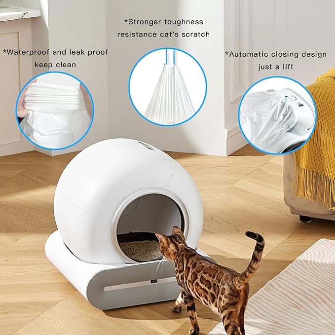 Waste Trash Bags, 3-Roll (45 Count), Drawstring Cat Litter Trash Bags for Automatic Cat Litter Box & Cat Litter Pan