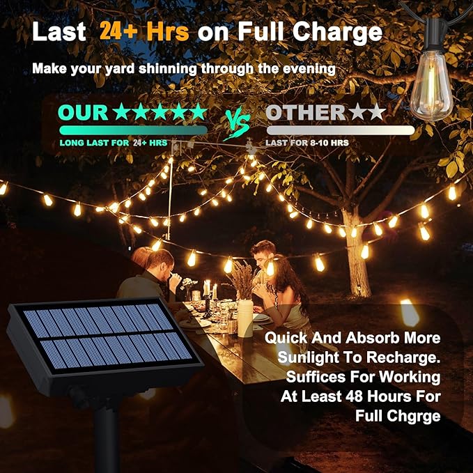 Stright 35FT Solar String Lights Outdoor Weatherproof with Remote, Solar Powered LED Edison Bulb Outdoor String Lights for Outside Patio Backyard Fence Halloween Christmas Decorations