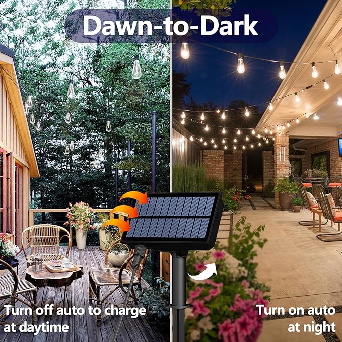 Stright 35FT Solar String Lights Outdoor Weatherproof with Remote, Solar Powered LED Edison Bulb Outdoor String Lights for Outside Patio Backyard Fence Halloween Christmas Decorations