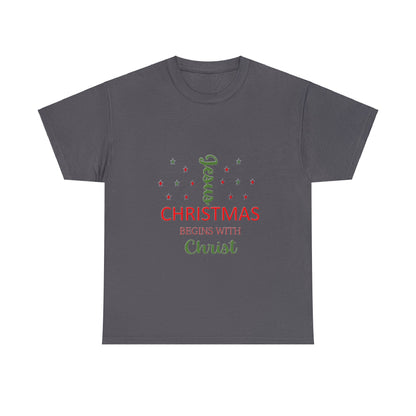 Christmas Begins With Christ Unisex Heavy Cotton Tee