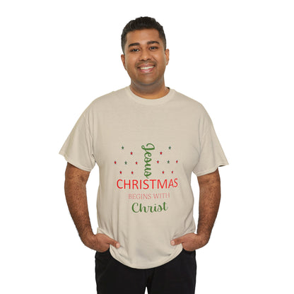 Christmas Begins With Christ Unisex Heavy Cotton Tee