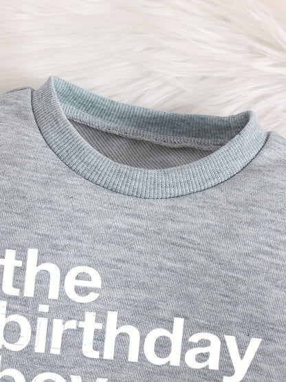Baby Boy Casual Outfit, The Birthday Boys Graphic Sweatshirt Pants Set, Kids Clothes