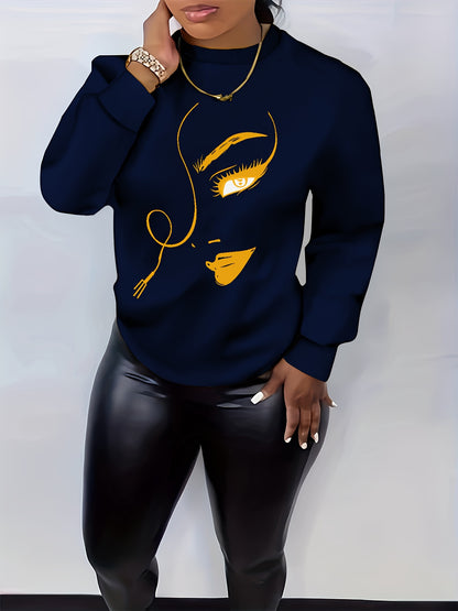 Graphic Print Pullover Sweatshirt, Casual Long Sleeve Crew Neck Sweatshirt For Spring & Fall, Women's Clothing