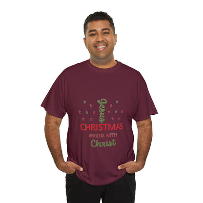 Christmas Begins With Christ Unisex Heavy Cotton Tee