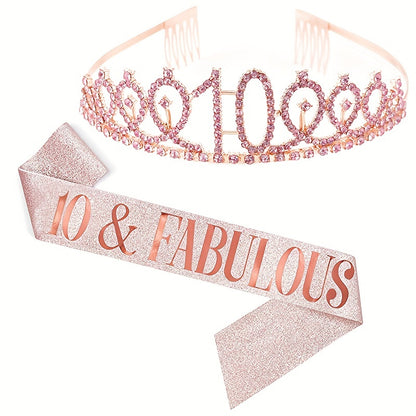 2pcs Birthday Party Accessories Set, 10/13/18/21/30/40/50/60/70/80 Years Old, Birthday Party Rhinestone Headband And Sasha