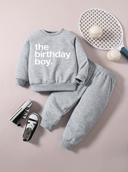 Baby Boy Casual Outfit, The Birthday Boys Graphic Sweatshirt Pants Set, Kids Clothes