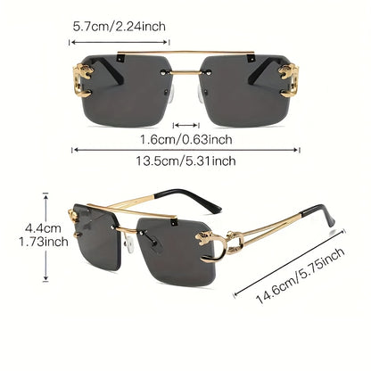 Unisex Leopard Decor Hollow Out Fashion Rimless Sunglasses, Personality UV Protection Hip Hops Glasses With Spring Hinge