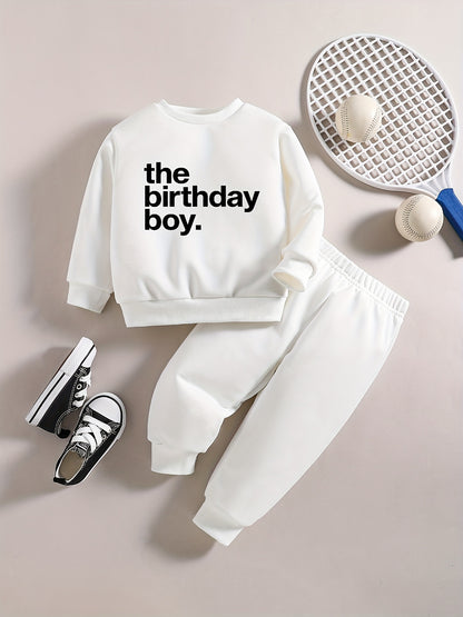 Baby Boy Casual Outfit, The Birthday Boys Graphic Sweatshirt Pants Set, Kids Clothes