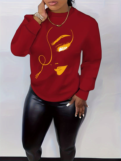 Graphic Print Pullover Sweatshirt, Casual Long Sleeve Crew Neck Sweatshirt For Spring & Fall, Women's Clothing