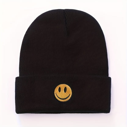 1pc Cute Smile Face Three-dimensional Embroidered Knitted Hat For Couple Men And Teens , Ideal choice for Gifts