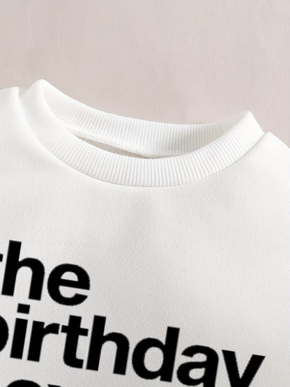 Baby Boy Casual Outfit, The Birthday Boys Graphic Sweatshirt Pants Set, Kids Clothes