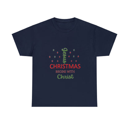 Christmas Begins With Christ Unisex Heavy Cotton Tee