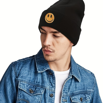 1pc Cute Smile Face Three-dimensional Embroidered Knitted Hat For Couple Men And Teens , Ideal choice for Gifts